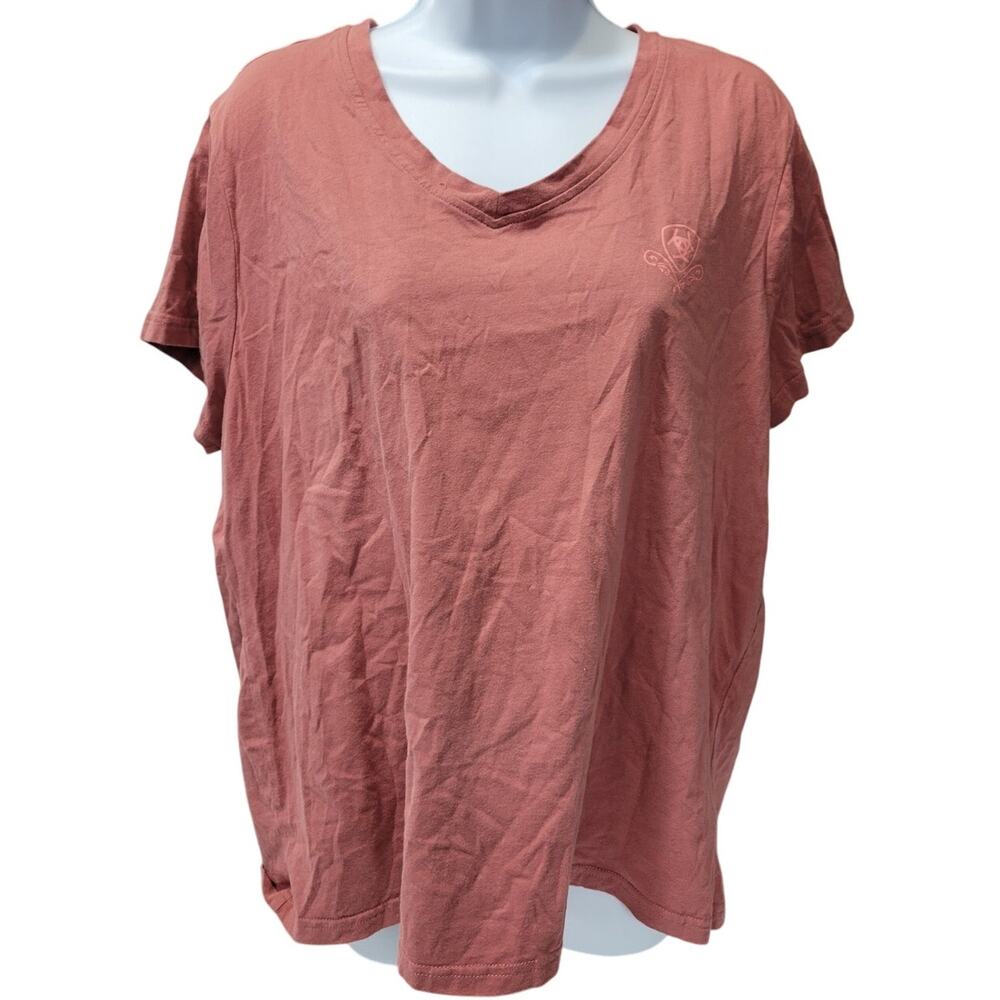 Ariat Laguna Womens L Short Sleeve T-Shirt Pink V Neck Design Blush